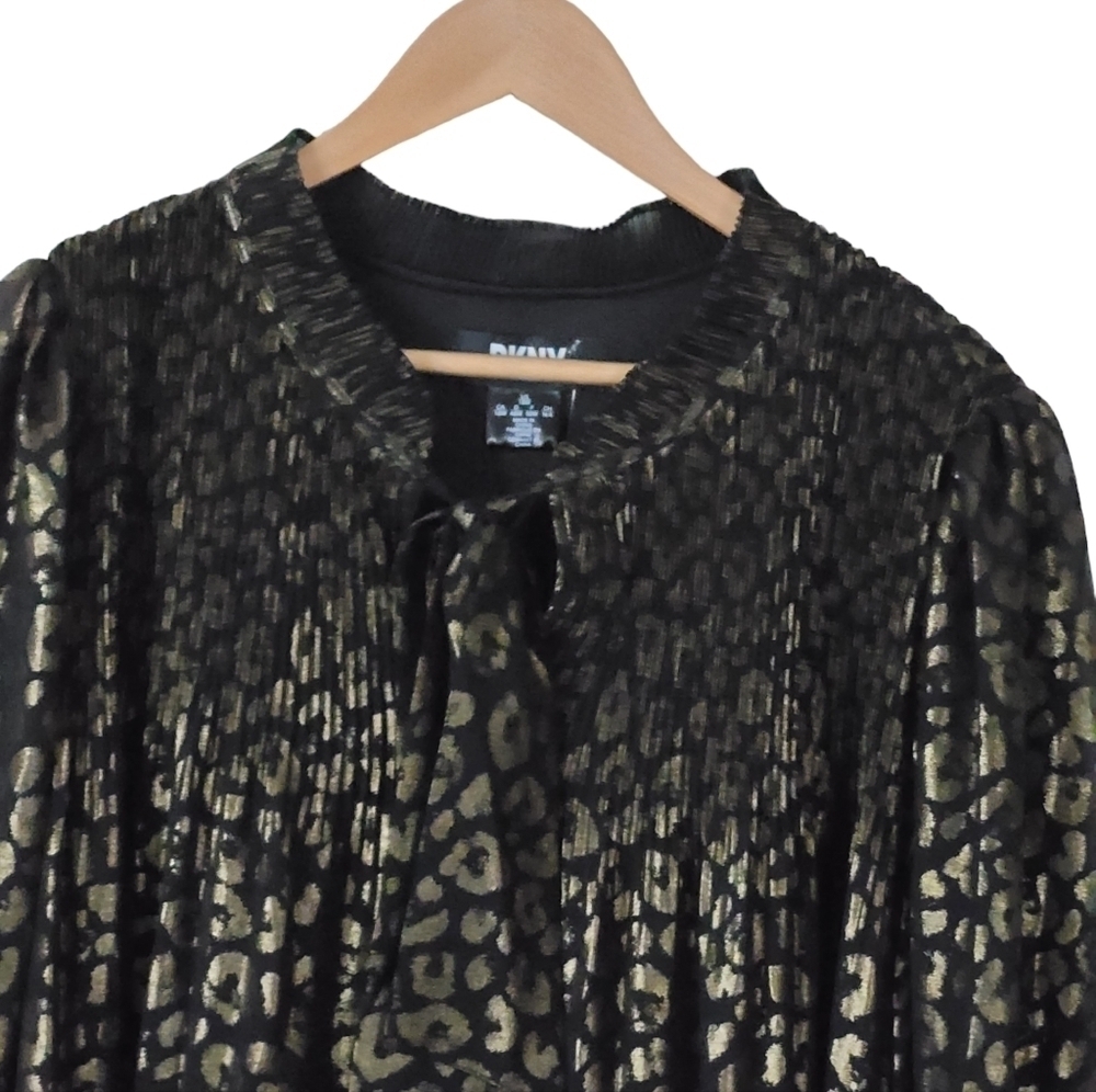 DKNY Plus Size Leopard-Print Tie-Neck Pleated Dress - Picture 7 of 12